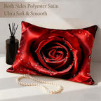Imitation Silk Pillow Case for Hair and Skin Vintage Red Rose 1 Pack Satin Pillow Case Standard Size with Hidden Zipper Smooth Cooling Pillow Cover for Sleeping 20”x26”