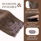 GOO GOO Clip in Hair Extensions Real Human Hair, Remy Human Hair Extensions Clip ins for Women, Natural Human Hair, 22 Inch 140g 7Pcs, 5 Light Ash Brown