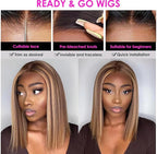 4/27 Ombre Highlight Bob Wig Human Hair 8 inch straight 427 bob wig 13x4 Highlight HD Lace Frontal Bob Wig Human Hair 180% Density Pre Plucked Ombre Short Bob Wigs for Black Women