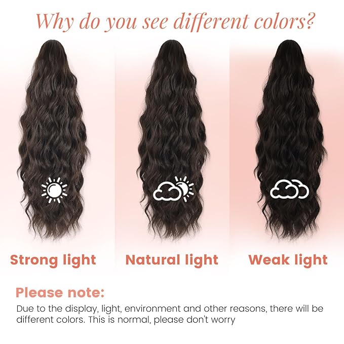 Claw Wavy Ponytail Extension 18 Inch for Women Curly Pony Tail Clip in Hair Extensions Shoulder Length Fluffy Natural Looking Synthetic Hairpiece for Daily Use (Black Brown)