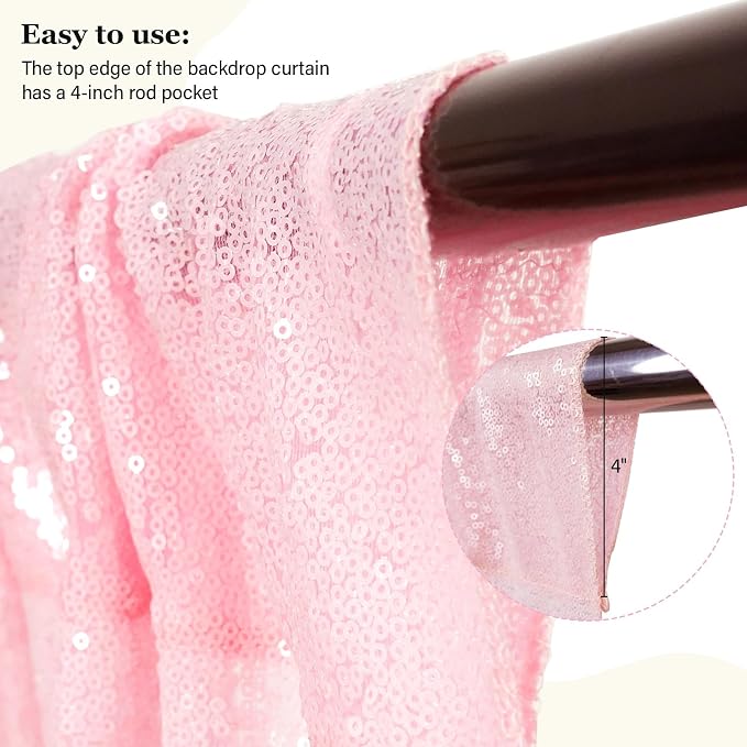 PartyDelight Pink Sequin Backdrop Curtains 2x8ft 2 Panels | Sparkly 3mm sequins - Image 3