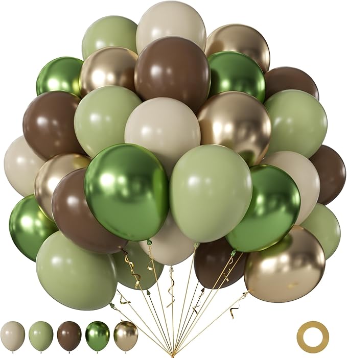 Sage Green Brown Balloons for Jungle Safari Baby Shower Decoration | 60Pcs by JOYFLOAT