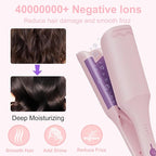 Waver Hair Crimper, 1.25 Inch Curling Wands with Ceramic 3 Barrels, 4 Temp Settings, Heat Resistant Glove, Fast Heating Crimper Hair Iron for Short and Long Hair (Pink)