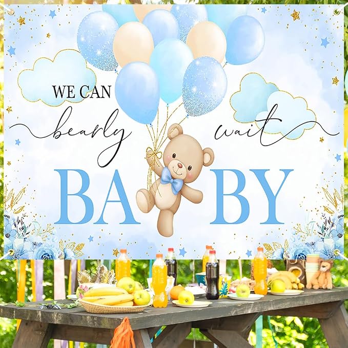 Mocsicka We Can Bearly Wait Backdrop 6x3.6 ft Pink Bear Baby Shower Banner Girl - Image 6