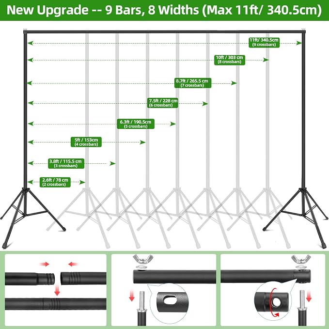 Hemmotop Photo Backdrop Stand 11x10ft, Heavy Duty Background Frame Kit | - Image 3