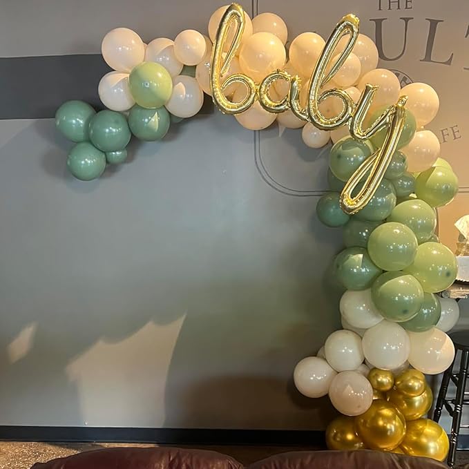 Balloons Green Gold, 60 Packs 12 Inch Retro Sage Green Gold Metallic Balloon - Image 5