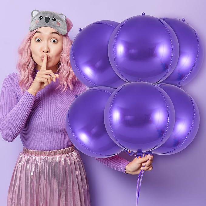 Metallic Purple Balloons, 22 Inch Large Sphere Round Balloons - Image 4