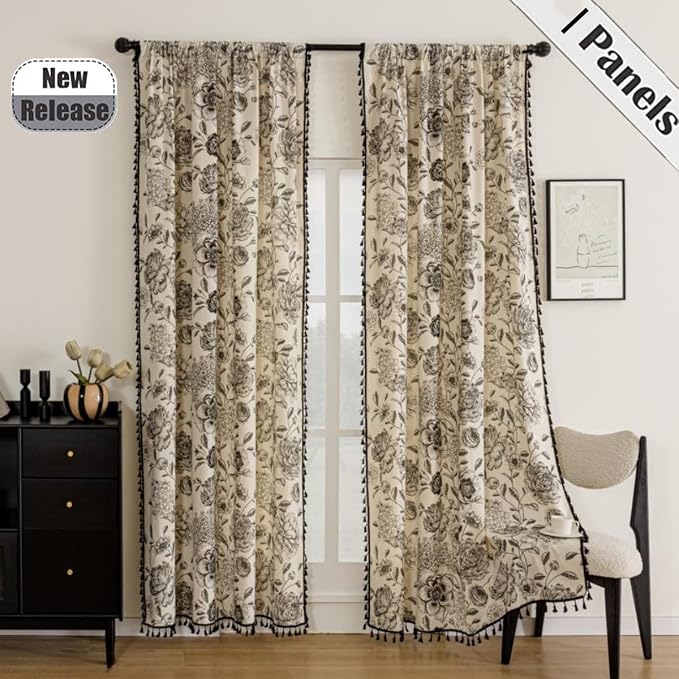 F-CHU Bohemian Curtains for Bedroom 63 Inch Length French Country Floral Drapes - Image 2