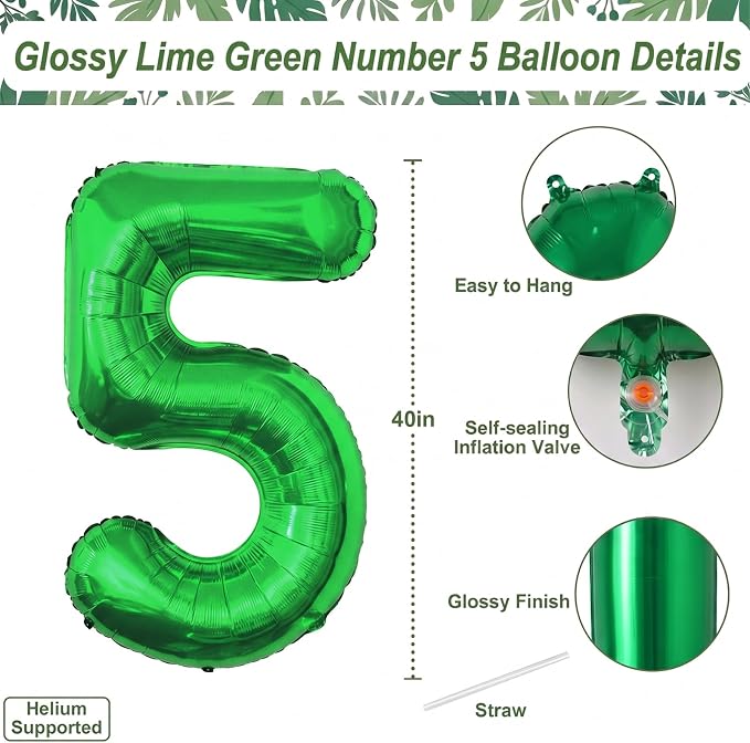 Green Number 15 Balloon 40 Inch, Shiny Foil Duo - Image 4