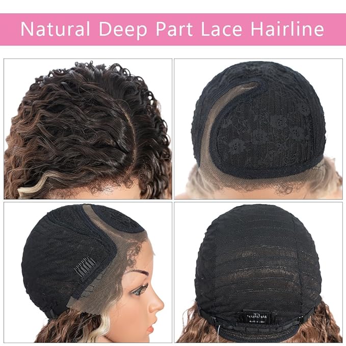 Style Icon 36”Super Long Curly Wig C-Shaped Side Part Lace Wig Afro Baby Hair Synthetic Highlight Blonde Wigs