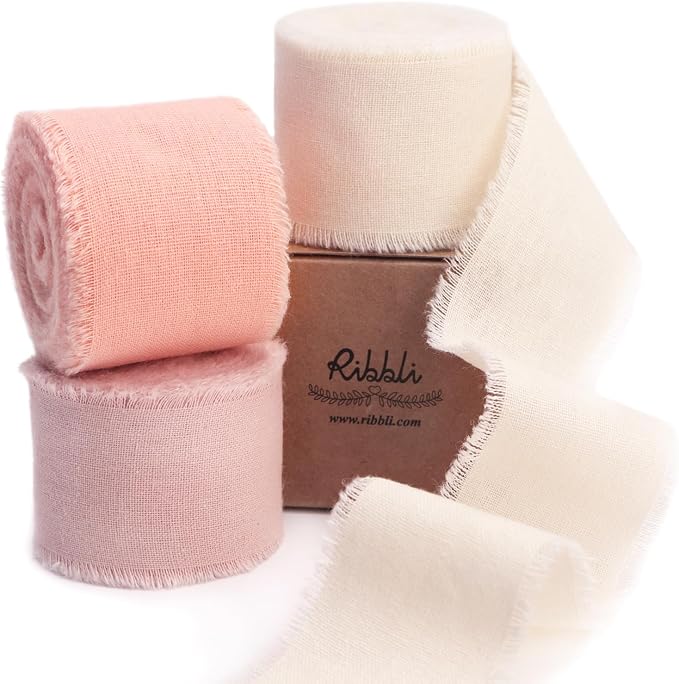 Ribbli 3 Rolls Pink Ribbon 1.5 Inch x 18Yards Ivory Blush Dusty Pink Handmade by Ribbli