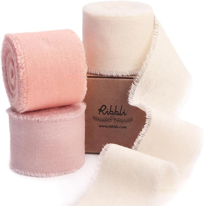 Ribbli 3 Rolls Pink Ribbon 1.5 Inch x 18Yards Ivory Blush Dusty Pink Handmade by Ribbli
