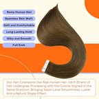 Full Shine Hair Extensions Tape in 18 Inch Invisible Double Sided Hair Extensions Real Human Hair Tape in Color 3 Dark Brown Remy Seamless Soft and Silky for Women 20PCS 50G for Wedding
