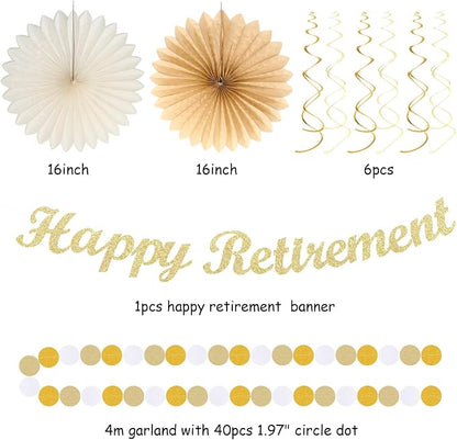 Beige-Gold Happy Retirement Party Decorations Banner Women Men Huglony | 21pcs - Image 2