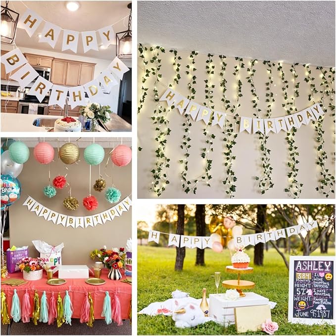 Happy Birthday Banner With Shiny Gold Letters, Swallowtail Design Hanging Signs - Image 4