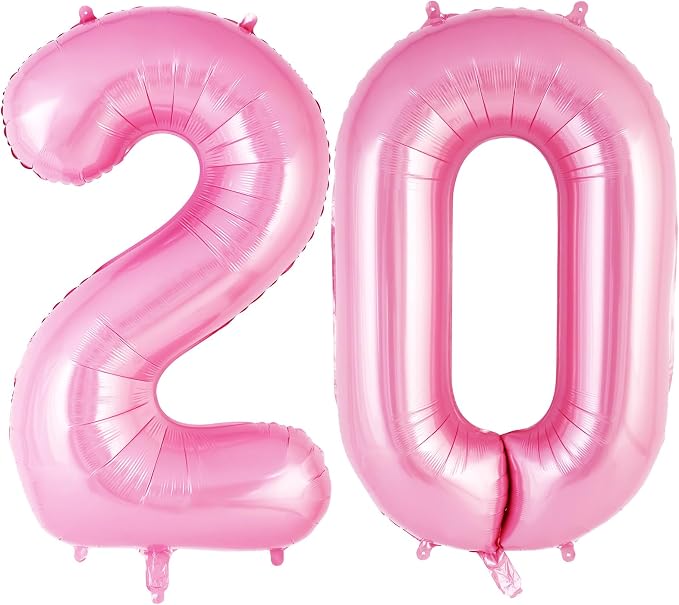 Pink Number 20 Balloon, 40 Inch Big Large Foil Helium Number Balloons, Giant by AIQINHU