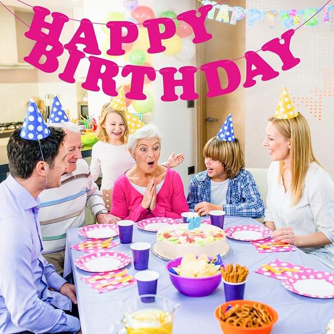 Pink Happy Birthday Banner Sign Birthday Backdrop Party Supplies - Image 5