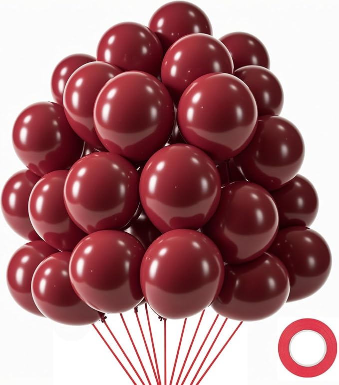LOVESTOWN 110 PCS Burgundy Balloons, 12 Inch Bright Burgundy Latex Balloons | by Lovestown