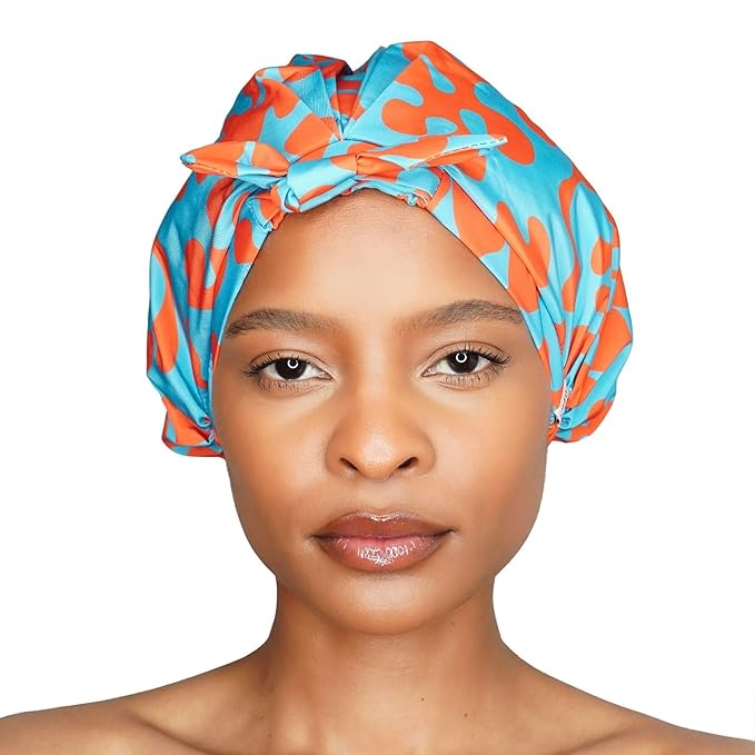 GRACE & COMPANY Luxury Shower Cap For Women - 100% Waterproof, Reusable, Washable & Breathable Shower Caps -Cora(Bag Packaging)