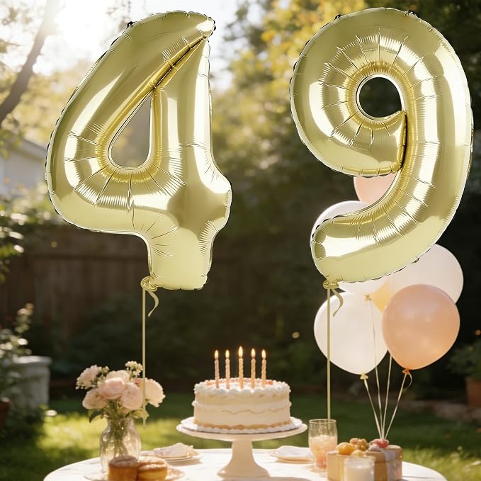 40 Inch Number 49 Balloons for 49th Birthday Party Decorations, 0-100 Champagne - Image 3