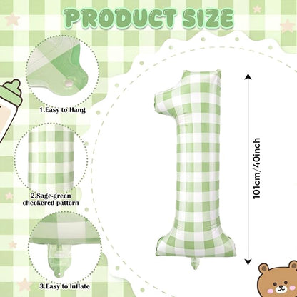 Jenaai 40 Inch Gingham 1st Balloon Large Number 1 Plaid Balloons - Image 2