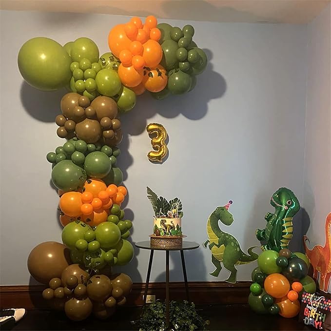113 PCS Dinosaur Balloons Garland Arch Kit, Sage Green Orange Brown Balloons - Image 5