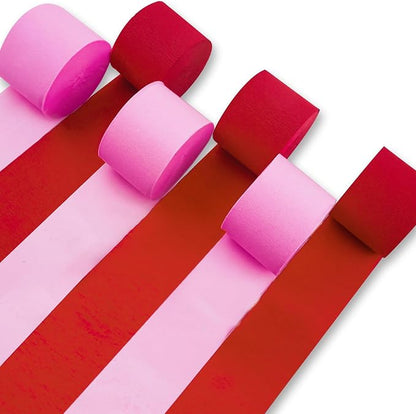 PartyWoo Pink Red Hot Red Crepe Paper Streamers 6 Rolls 492 FT | Baby Shower by PartyWoo