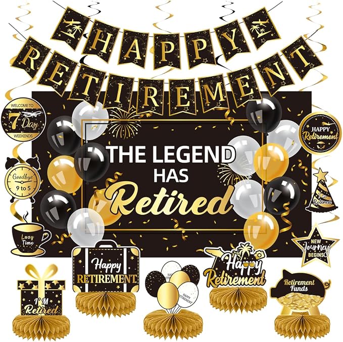 Happy Retirement Party Decorations Men Women, Happy Banner, Hanging Swirls by Plceucsrs