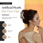 5 PCS Simulated Pearl Hair Claw Clips for Women | Multi-Use Barrettes for Thin Hair with Non-Slip Strong Hold | Barrettes for Thick & Curly Hair Accessories | Flat Claw Clips for Women, Off-White