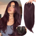 Wine Red with Purple Tones Synthetic Hair Toppers for Women with Thinning 3D 360° Cover Clip in Wispy Bangs Upgraded Adjustable Bandage 24 Inch Long Layered