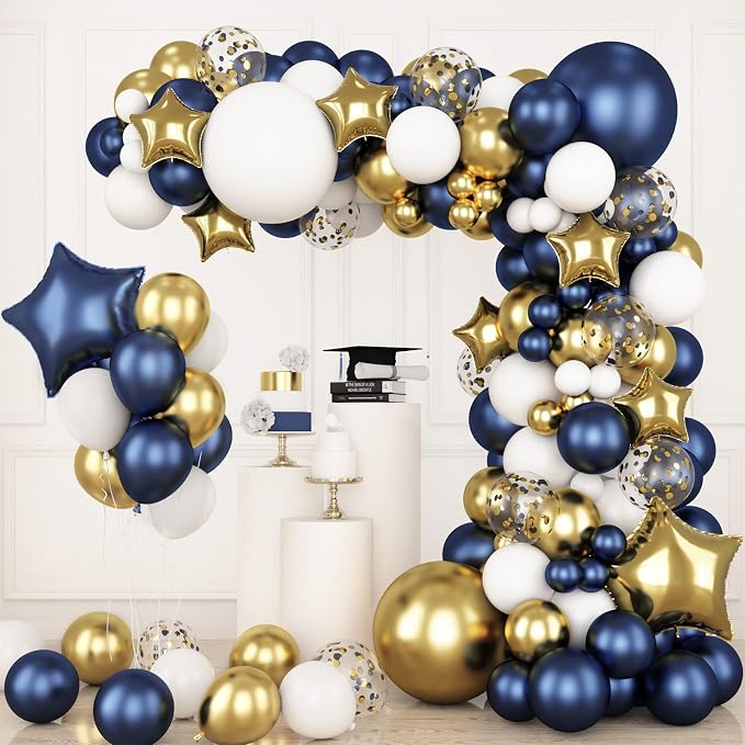 RUBFAC 176pcs Navy Blue Gold Balloons Arch Kit by RUBFAC