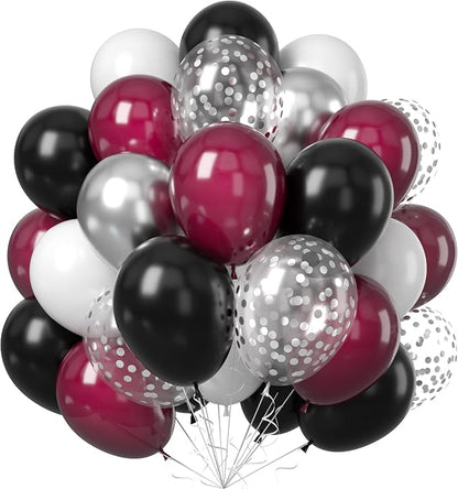 Balloons Burgundy Black Silver, Wine Red Black Party Balloon Maroon Metallic by Unknown