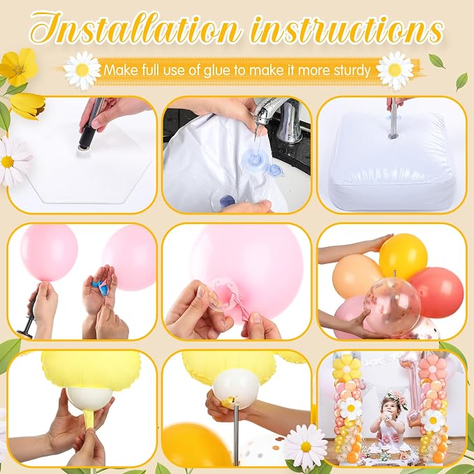 Kasyat 2 Sets Groovy Balloon Column Stand Kit Boho Daisy Macaron Pink Yellow - Image 4