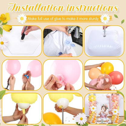 Kasyat 2 Sets Groovy Balloon Column Stand Kit Boho Daisy Macaron Pink Yellow - Image 4