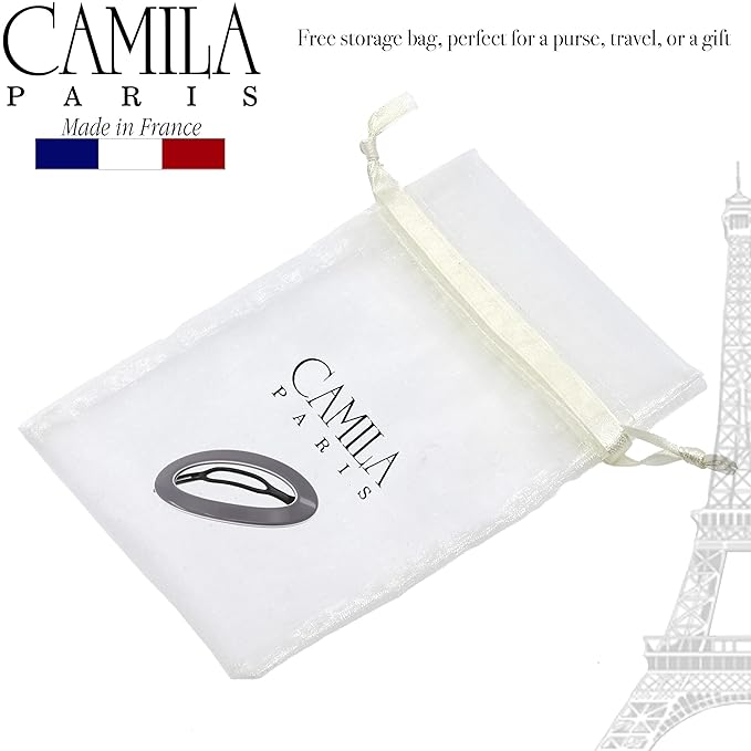 Camila Paris CP3363 French Hair Barrette Clip for Women, Handmade, Gray White, Slide-in Metal-Free Closure, Strong Hold Grip Hair Clips for Girls, No Slip Durable Hair Accessories, Made in France