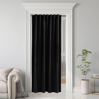 Black Doorway Curtain Soft Velvet Blackout Thermal Insulated Privacy Room by StangH