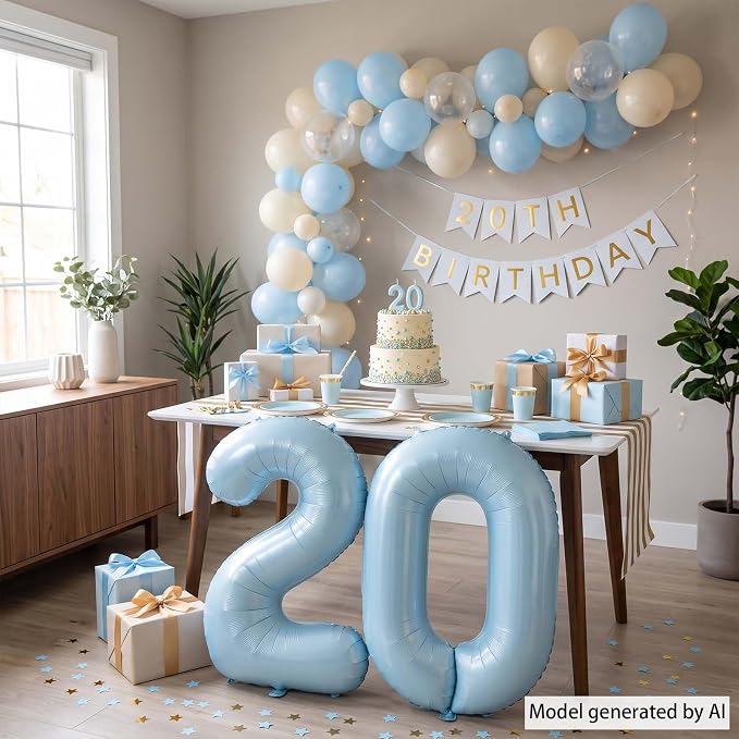 Baby Blue Number 20 Balloon 40 Inch, Foil Digits Milestone Party Supplies | - Image 3