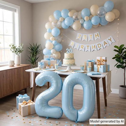 Baby Blue Number 20 Balloon 40 Inch, Foil Digits Milestone Party Supplies | - Image 3