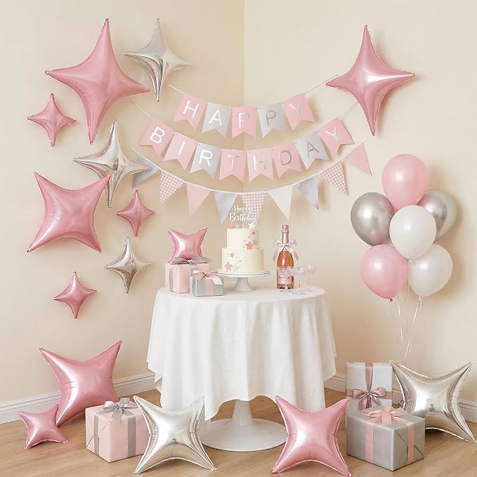 Pink Silver Star Balloons, 26 Inch and 10 Inch Silver Stars Shaped Balloon - Image 6