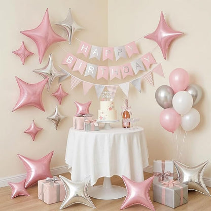Pink Silver Star Balloons, 26 Inch and 10 Inch Silver Stars Shaped Balloon - Image 6