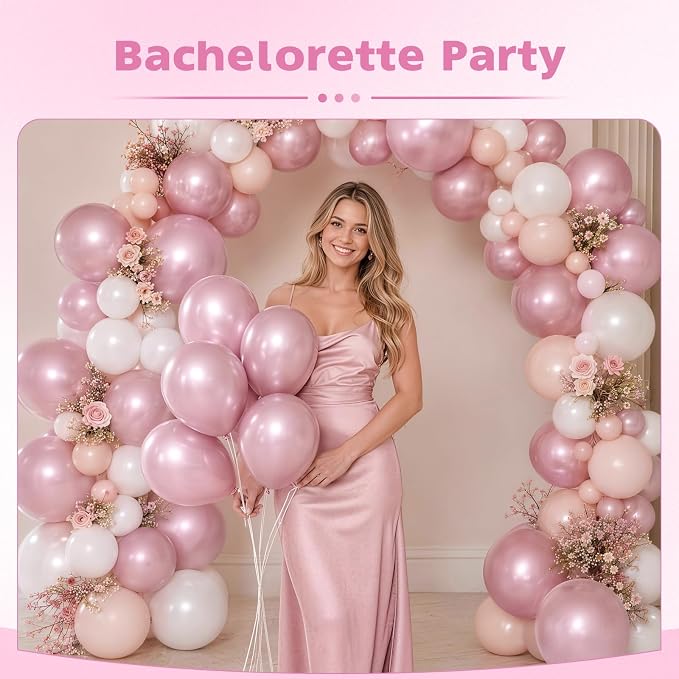 Metallic Pink Balloons, 12 Inch Chrome Light Pink Latex Party Balloons | 30 - Image 6