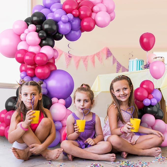 Hot Pink and Purple Balloon Arch Garland Kit, Rose Red Black Pink Purple Latex - Image 5