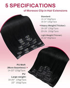 Moresoo Jet Black Hair Extensions Clip in Thick Real Human Hair Clip in Extensions Jet Black for Women Natural Remy Human Hair to Add Thickness Straight Double Weft 150g/7pcs 20in
