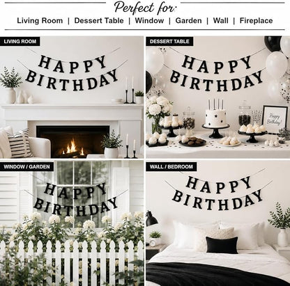 Happy Birthday Banner Black Glitter Birthday Party Banner Pre-Strung | Happy - Image 4