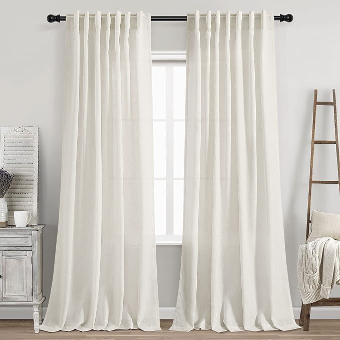 Cream Linen Curtains 87 Inches Long by Nanspring