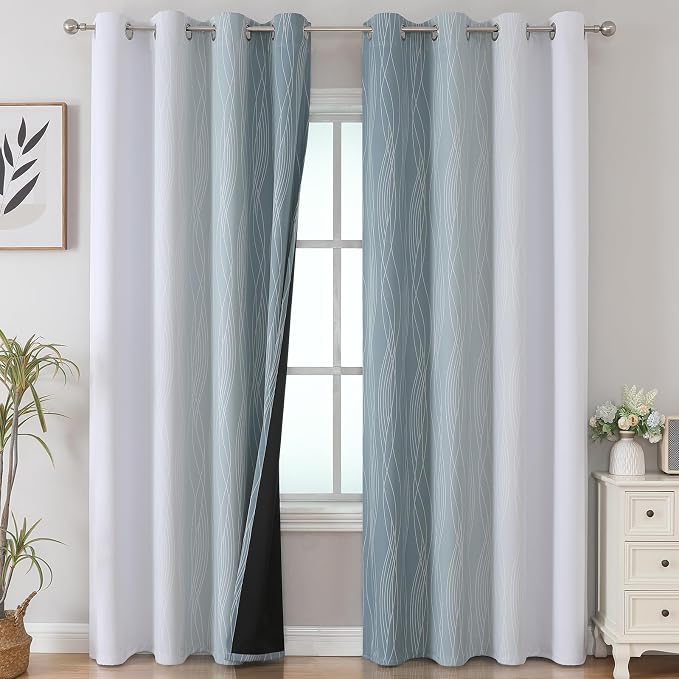 Stone Blue and Greyish White Ombre Blackout Curtains 90 Inch Length 2 Panels Set - Image 2