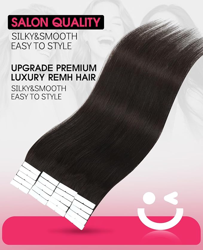 Youngsmile Injection Tape in Hair Extensions Human Hair, #2 Dark Brown Invisi Edge Tape ins, 20pcs 45g, 20 Inch Injected Tape in Extensions Straight Human Hair Remy Seamless Tape ins (#2,20'')