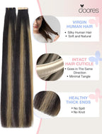 DOORES Invisi Edge Tape in Hair Extensions Human Hair, Natural Black to Light Blonde 10 Injection Tape-ins with 10 Classic Tape-ins 50g 16 Inch, Injection Tape in Virgin Human