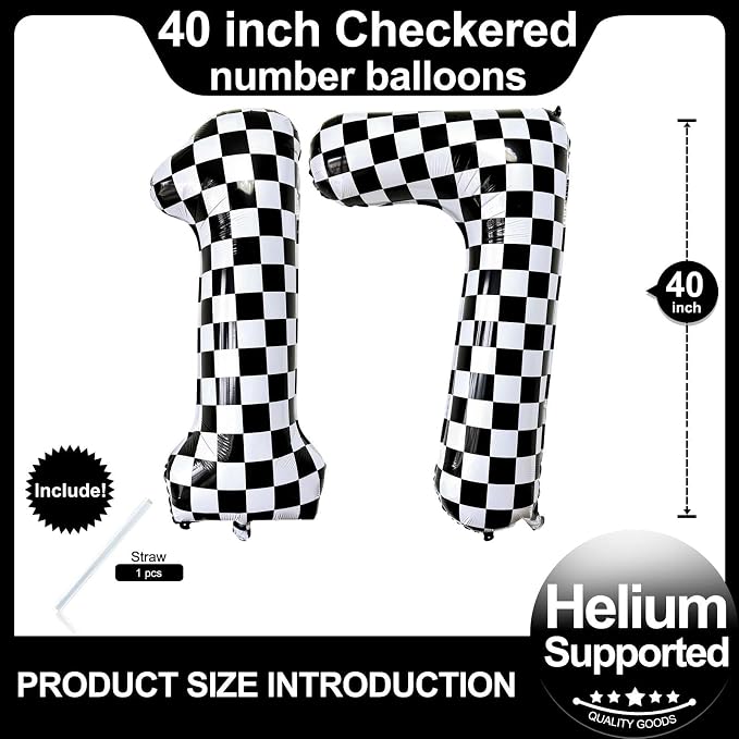 LHOAVWE Number 17 Checkered Balloons 40 Inch Giant Race Car Checkered 17 Number - Image 2