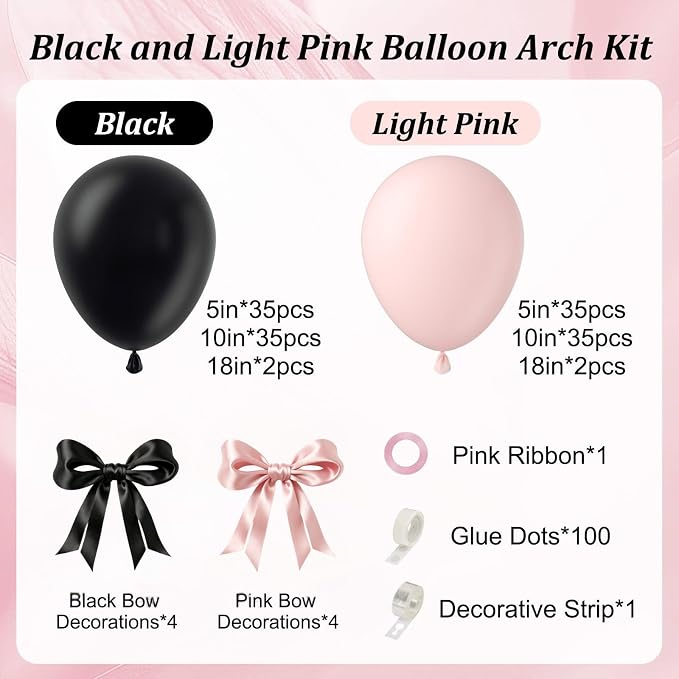 155pcs Pink and Black Balloon Arch Kit - Image 2